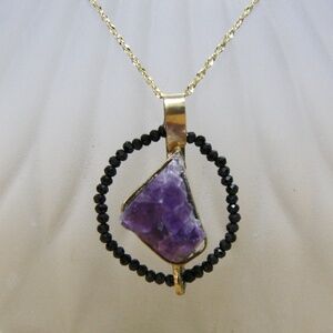 Natural Rough Amethyst Pendant Handmade in Solid 14K Yellow Gold , No chain
